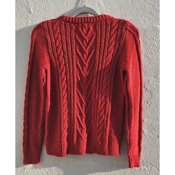 The Reeds Sweater Womens Small Red Cable Knit Lace Up Bow Preppy Chunky Academia - Picture 4 of 9